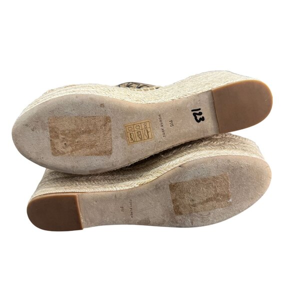 Tory Burch Basketweave Espadrille Wedge sandal Women's Leather Size 9M WORN ONCE - Picture 8 of 9